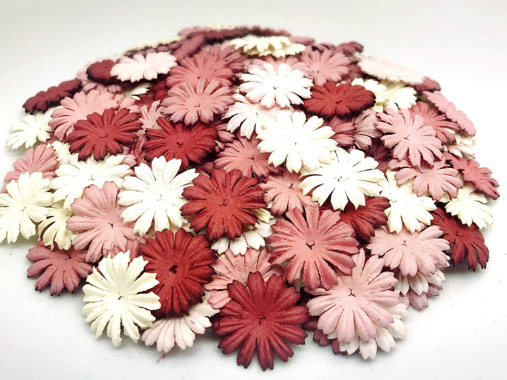 TH 50 pcs. Daisy Paper Flowers 25 mm. Mixed Tone Mauve Petal Flower die cuts Mulberry Paper Flower Craft Handmade Wedding Scrapbook for so Many Card Craft Projects