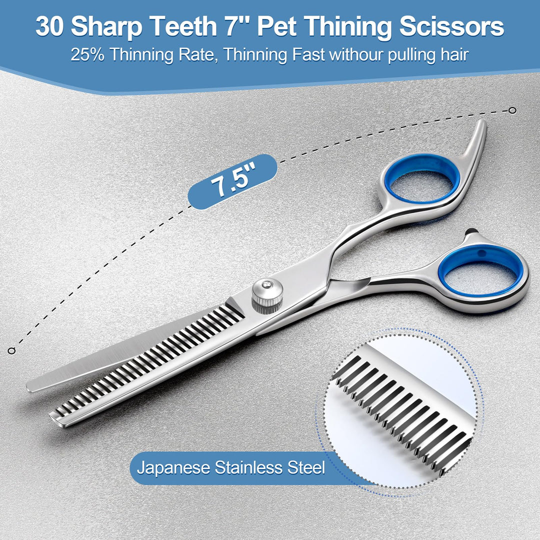 Titanium Coated Professional 6 in 1 4CR Stainless Steel Dog Grooming Scissors with Safety Round Tip, Heavy Duty Pet Grooming Scissor for Dogs, Cats and Other Animals