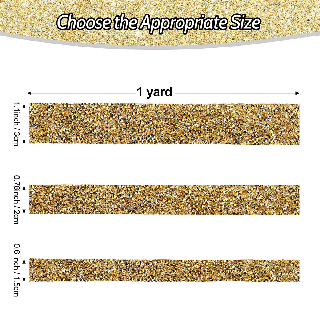 Bling Crystal Rhinestone Ribbon, DIY Self-Adhesive Rhinestone Sticker Ribbon for Wedding Cakes Birthday Crafts Decorations(Gold,0.6 Inch Wide)