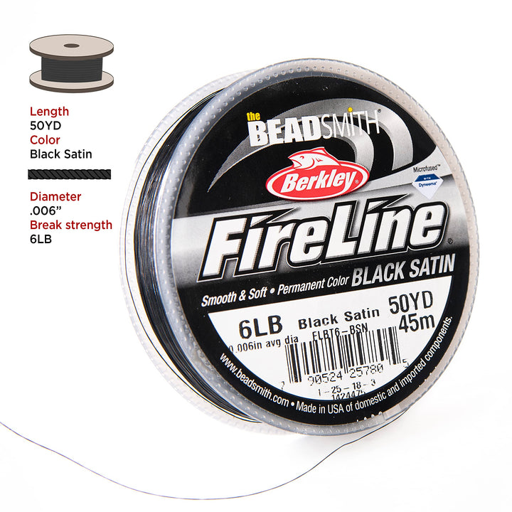 Fireline by Berkley – Micro-Fused Braided Thread – 6lb. Test, .006”/.15mm Diameter, 50 Yard Spool, Black Color – Super Strong Stringing Material for Jewelry Making and Bead Weaving