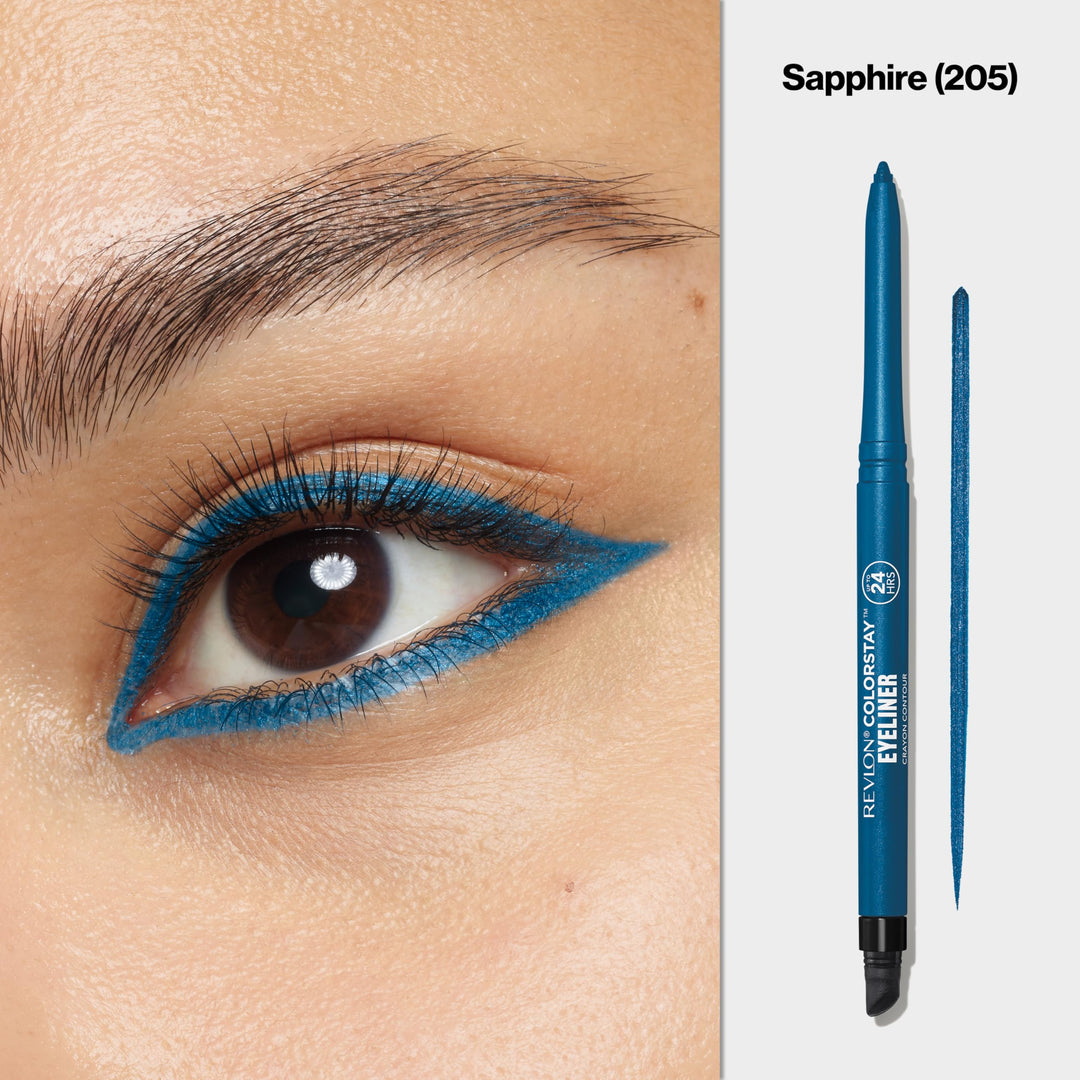 Colorstay Pencil Natural Eyeliner With Built-In Sharpener, Waterproof, Smudgeproof, Longwearing Eye Makeup With Ultra-Fine Tip, 205 Sapphire, 0.01 Oz, Blue