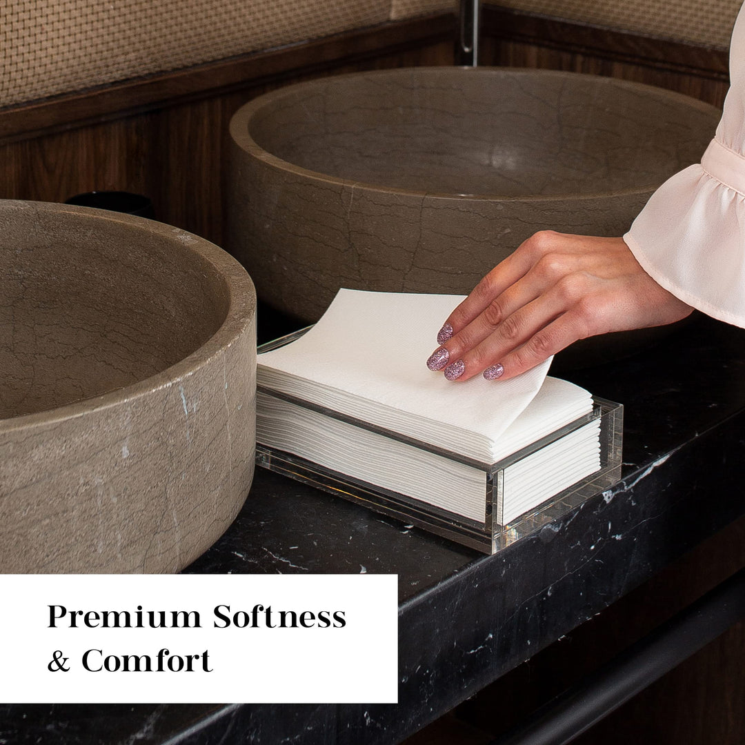 - Disposable Hand Towels for Bathroom - White Linen Like Guest Napkins - Bathroom Paper Towels for Guests - Ideal for Paper Dinner Napkins (100 Count- Basic Size - 15.5 x 8)