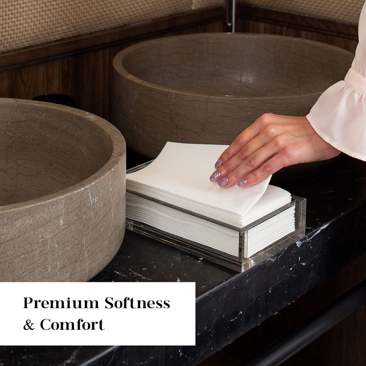 - Disposable Hand Towels for Bathroom - White Linen Like Guest Napkins - Bathroom Paper Towels for Guests - Ideal for Paper Dinner Napkins (100 Count- Basic Size - 15.5 x 8)