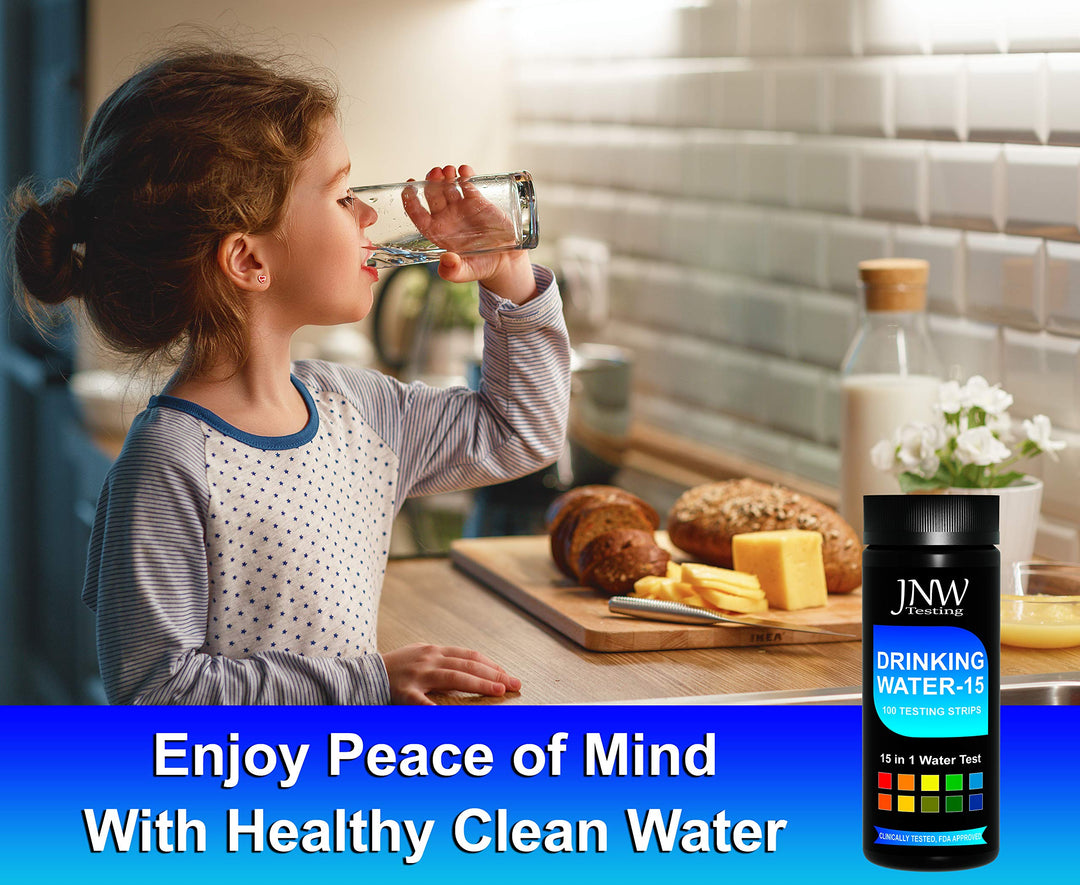 Drinking Water Test Kit - 15-in-1 Chlorine Drinking Water Test Strips with eBook - Lead Testing Kits for Drinking Water - Test Iron, Bromine, pH, Hardness, and More - 100 Tests -
