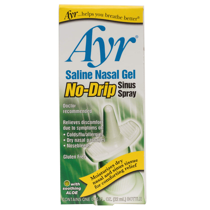 Ayr Saline Nasal Gel No-Drip Sinus Spray With Soothing Aloe Vera, 0.75 Ounce Spray Bottle