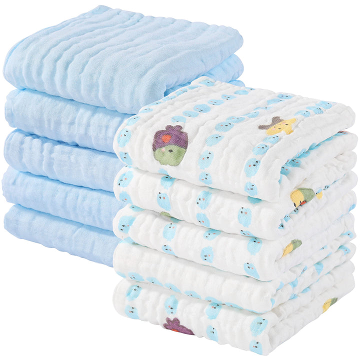 Muslin Baby Washcloths 100% Cotton Face Towels 10 Pack Wash Cloths for Baby 12x12in Soft and Absorbent Baby Wipes (Multicolor)