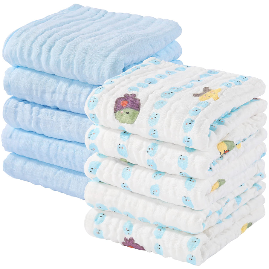 Muslin Baby Washcloths 100% Cotton Face Towels 10 Pack Wash Cloths for Baby 12x12in Soft and Absorbent Baby Wipes (Multicolor)