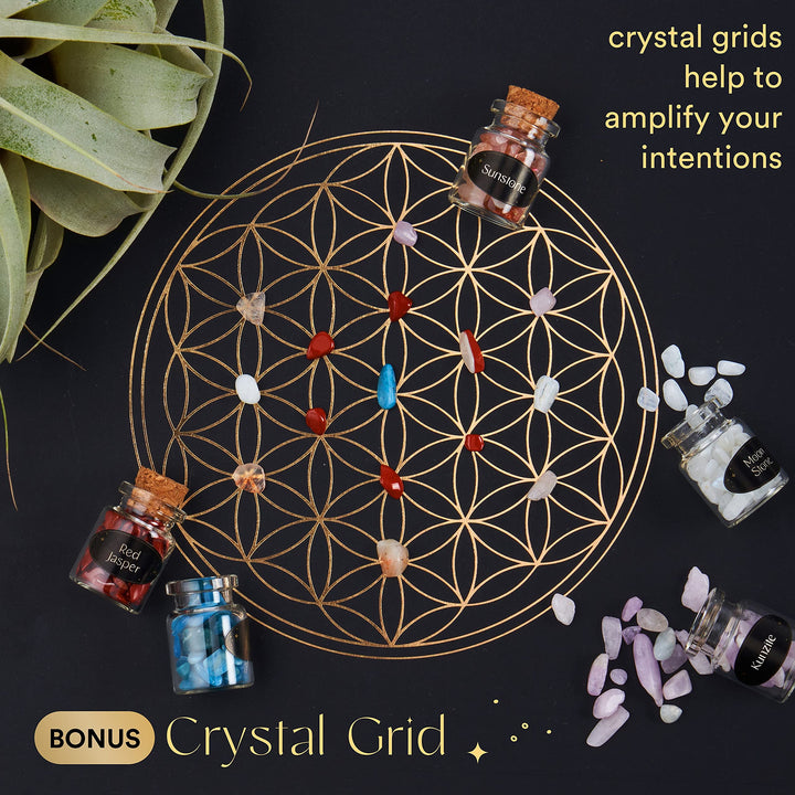 Bulk Crystals and Healing Stones | A Set of 50 Crystal Chakra Stones Wish Bottles | Healing Crystals for Beginners with Spell Jars | Real Crystals in Potion Bottles with Rare Raw Crystals and Crystal Grid