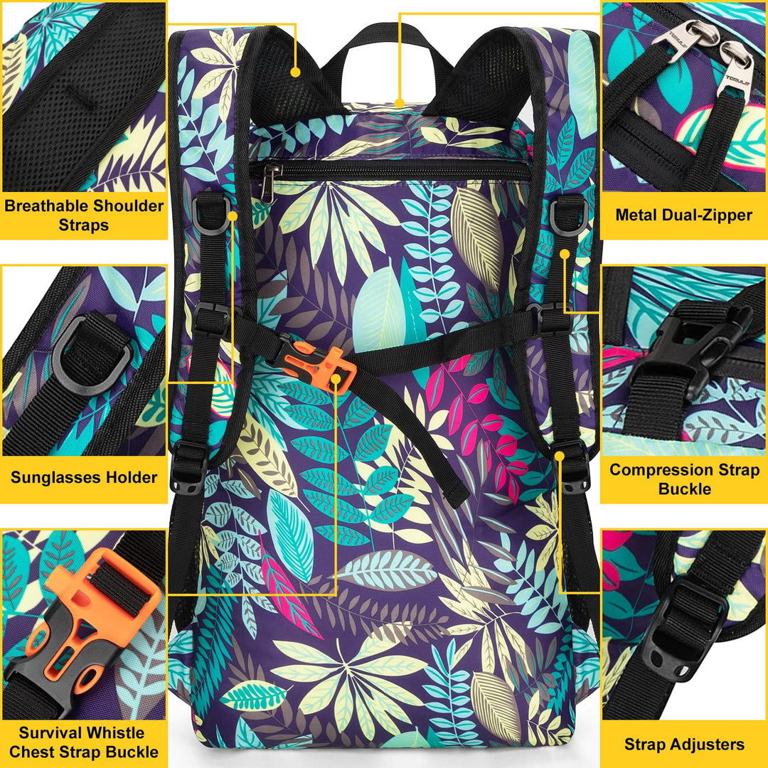 Day Hiking Backpack for Women,Small Waterproof Backpack for Women,Lightweight Travel Backpack for Women Tropical