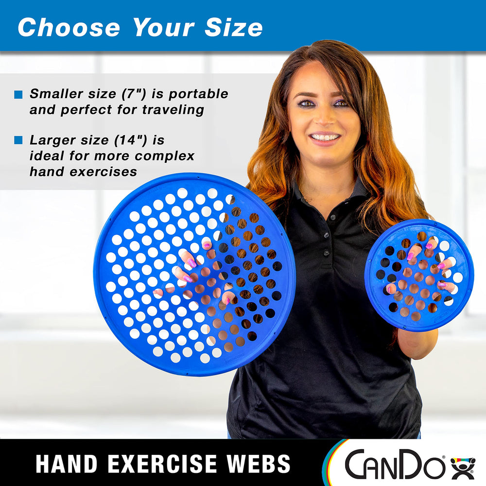 Hand Exercise Webs for Physical Therapy, Grip Strengthening, and Hand, Finger, Wrist Resistance Workouts, Portable Size, Low Powder, 14 Diameter, Blue: Heavy