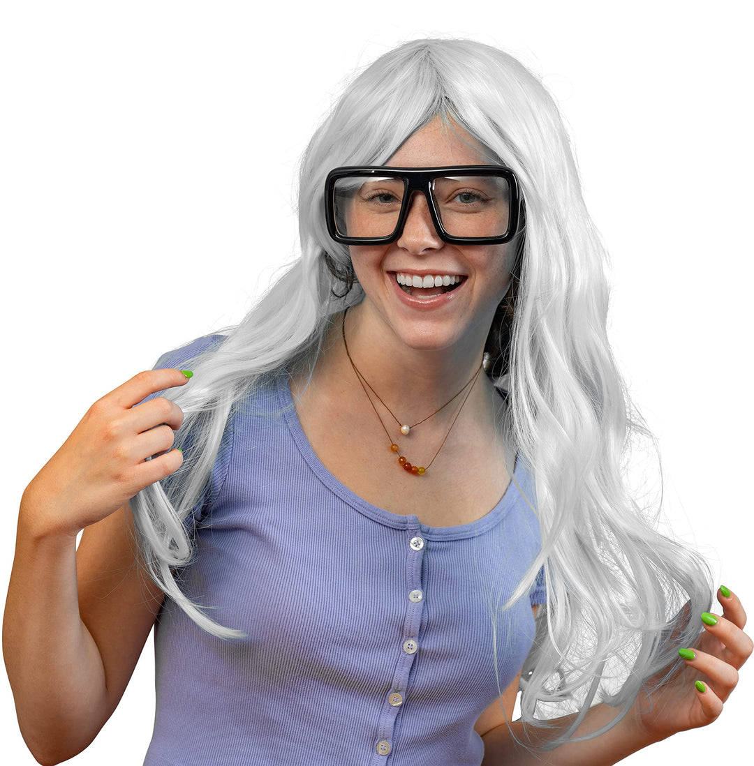 Black Oversized Thick Glasses – Shiny Square Frame Old Man Nerd Costume Accessory Clear Lens Spectacles for Adults and Teens