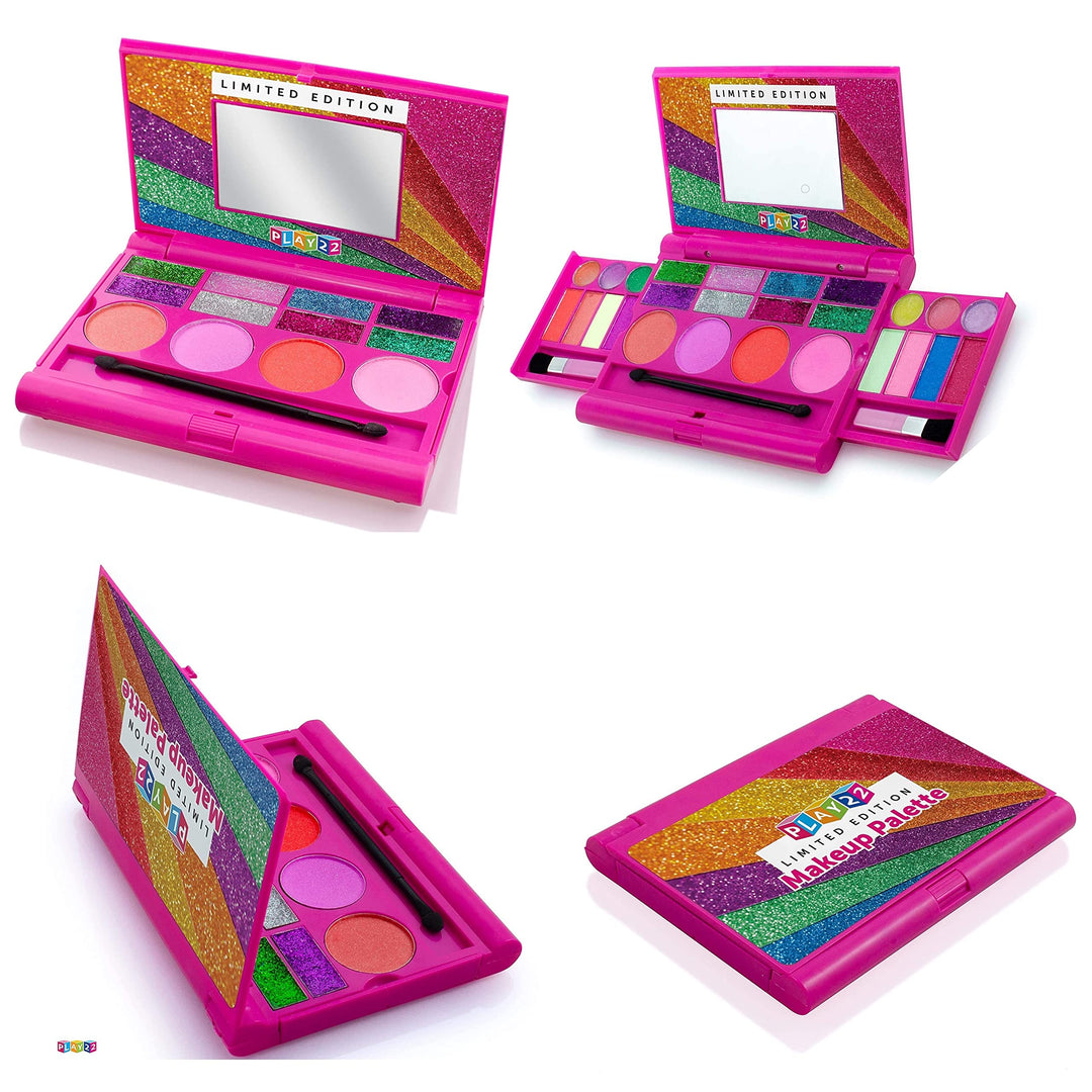 Real Washable Kids Makeup Palette For Girl - My First Princess Make Up Set Include 4 Blushes, 8 Eyeshadows, 6 Lip Glosses, 8 Glitter Glaze, Mirror, Brushes, Eyeshadow Wand - Best Gift