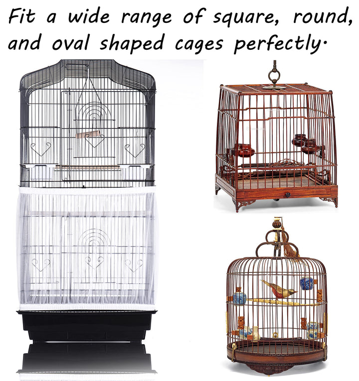 Bird Cage Seed Catcher, Large, Stretchy Form Fitting Mesh Skirt Cover for Parrot Enclosures, Light and Breathable Fabric, Prevent Scatter and Mess, Reusable, Adjustable, Lightweight, White