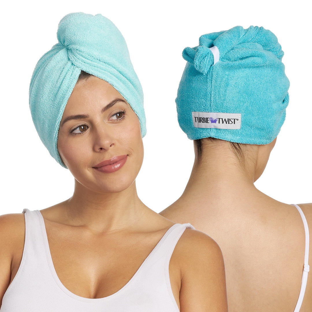 2-Pack Microfiber Hair Towel for Beauty, Travel, Gifting - Hair Wrap Turban for Straight, Wavy & Curly Hair - Premium Hair Care - Dark Aqua & Light Aqua