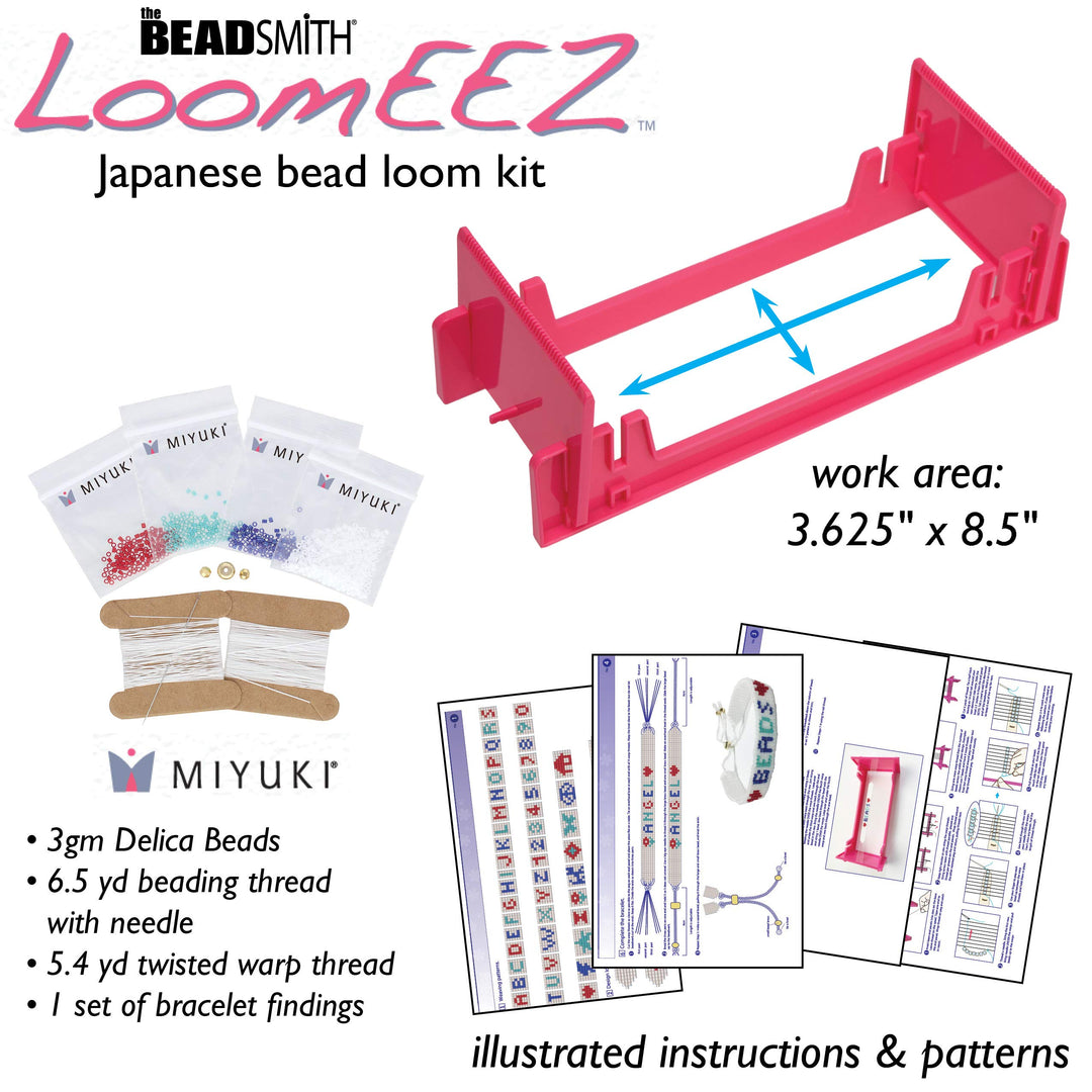 LoomEEZ Japanese Bead Loom Kit – Includes Adjustable Loom, Miyuki Glass Beads, Thread & Needle, Warp Thread, Findings and Instructions – Make Bracelets, Necklaces, Belts, and More