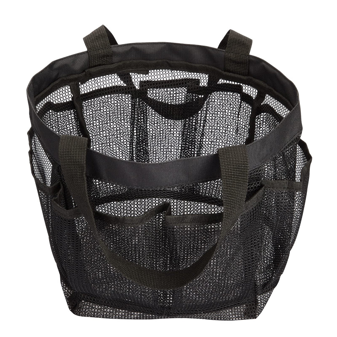Mesh Shower Caddy Tote Bag 8 Pockets, Hanging Portable Toiletry Bag for Men and Women, College Dorm Essentials Quick Dry Bath Organizer for College Dorms, Gym, Camp (Black)