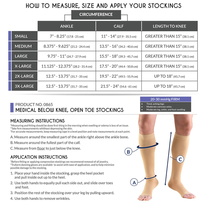 Truform Open Toe, Knee High 20-30 mmHg Compression Stockings, White, Large