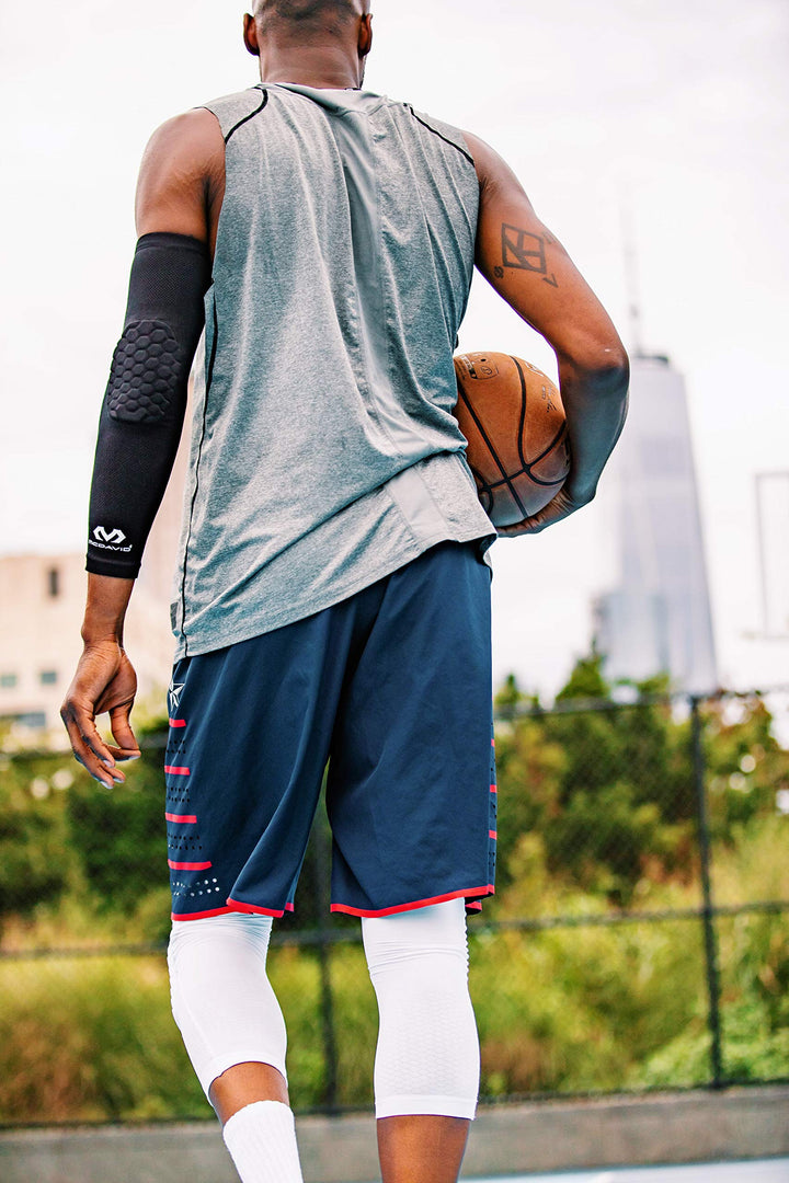 Elbow and Arm Compression Sleeve with HEX padding. For Basketball, Football, Baseball and more. Knit Airflow and UV Protection.