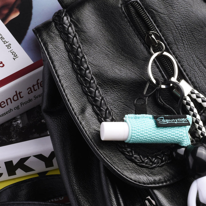 Clip-on Sleeve Chapstick Pouch Keychain Lipstick Holder Elastic Lip Balm Holster Travel Accessories (Black/Hot Pink/Purple/Robin Egg Blue/Pink)