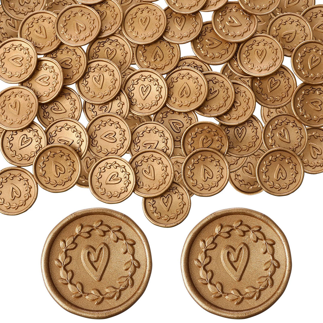 Wax Seal Stickers Envelope Seal Stickers Wedding Invitation Envelope Seals Self Adhesive Gold Stickers for Party Invitaion, Christmas, Gift Wrapping (Heart Style, 50 Pieces)