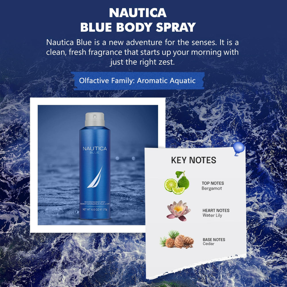Nautica Blue Body Spray For Men, 170G - Blue (Refreshing Scent)