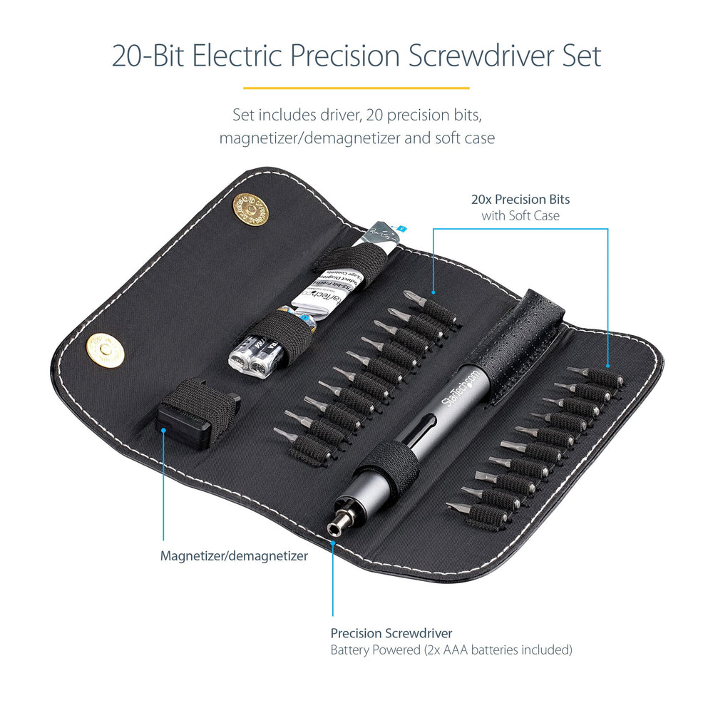 20-Bit Electric Precision Screwdriver Set - Portable/Mini Battery Powered Bit Driver Kit for Electronics, Laptop, Computer, Tablet & Phone Repairs - Magnetic - Cordless, TAA