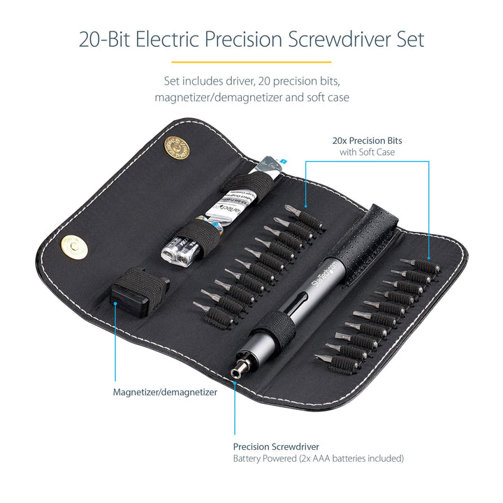 20-Bit Electric Precision Screwdriver Set - Portable/Mini Battery Powered Bit Driver Kit for Electronics, Laptop, Computer, Tablet & Phone Repairs - Magnetic - Cordless, TAA