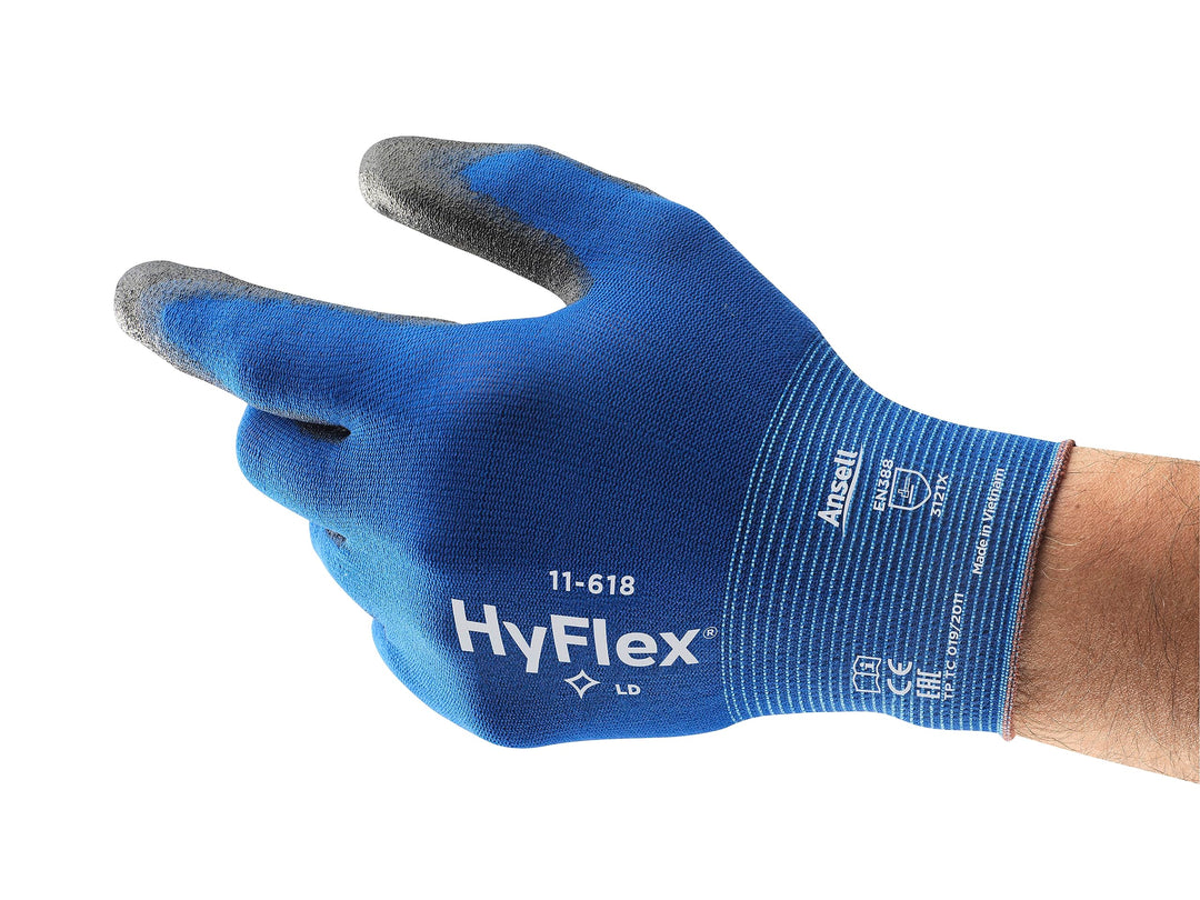 HyFlex 11-618 Nylon Light Duty Multi-Purpose Glove with Knitwrist, Abrasion/Cut Resistant, Size 8, Blue (Pack of 12 Pair)
