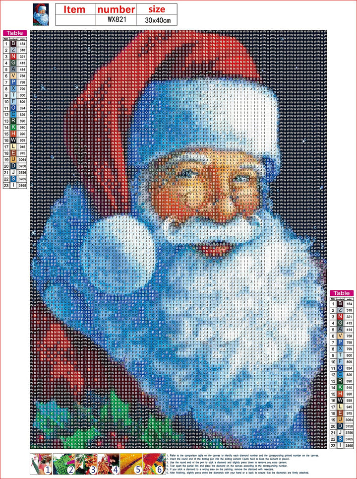 Christmas Diamond Art Painting Kit, Santa Claus Diamond Art Painting Kits for Adults Adults, Round Diamond Dots Art Painting Kits, Full Drill Diamond Art Painting 12x16 Inch/30x40cm