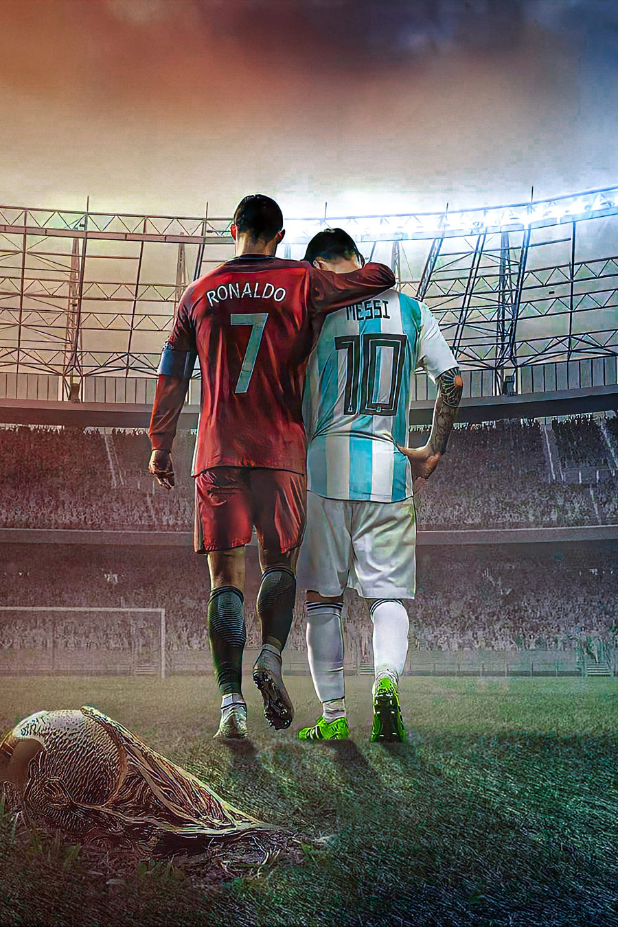 Mofanmi Art Football Stars Cristiano Ronaldo and Lionel Messi Canvas Poster Art Wall Decor (Unframed) 12in×18in(30cm×45cm) (Messi and Ronaldo)