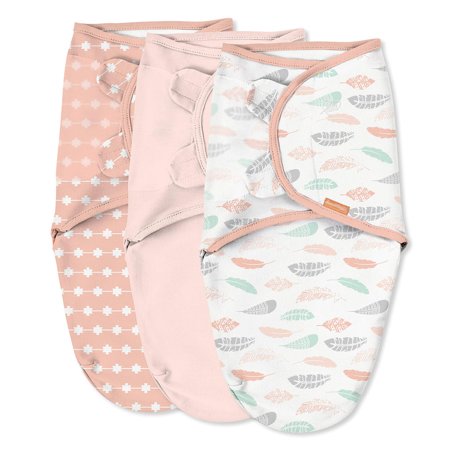 by Ingenuity Original Swaddle, 100% Cotton, Improves Sleep & Calms Startle Reflex, 0-3 Months, 3-Pack - Coral Days