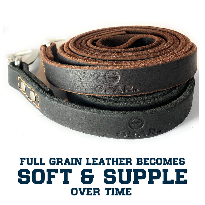 Leather Dog Leash with Locking Carabiner | Strong and Soft Leash for Large Medium Small Dog Training and Walking | 6 Ft Long x ¾” Wide Heavy Duty Real Genuine Leather | Black and Brown
