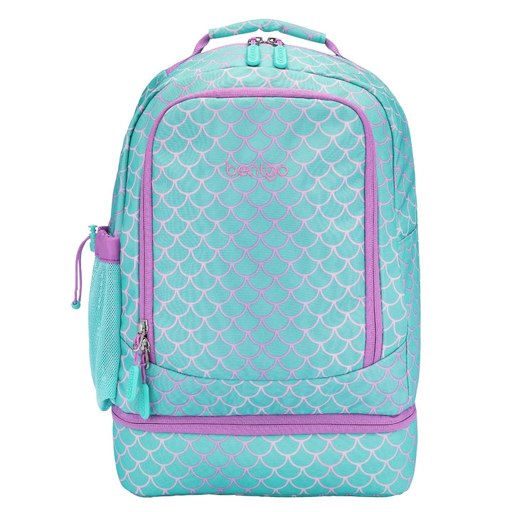 Kids 2-in-1 Backpack & Insulated Lunch Bag - Durable 16” Backpack & Lunch Container in Unique Prints for School & Travel - Water Resistant, Padded & Large Compartments (Mermaid Scales)