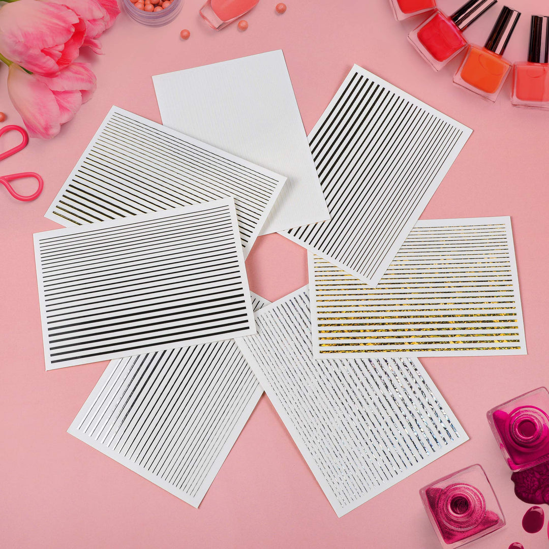 7 Sheet Nail Strip Sticker, 3D Curve Stripe Lines Nails Art Stickers, Adhesive Striping Tape Fingernail Decals, Waterproof Striping Tapes Line DIY Foil Manicure Decoration for Wonen Girls