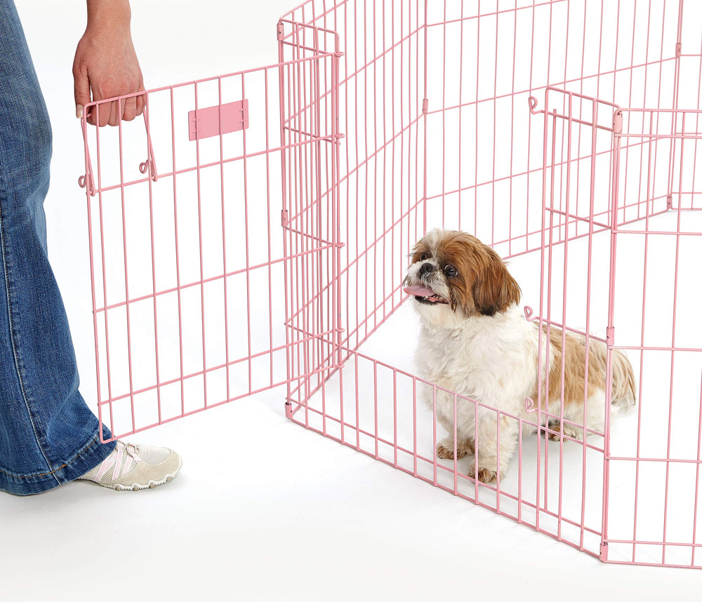 Dog Exercise Pen & Playpen, 24 W x 24 H, with Door, Pink