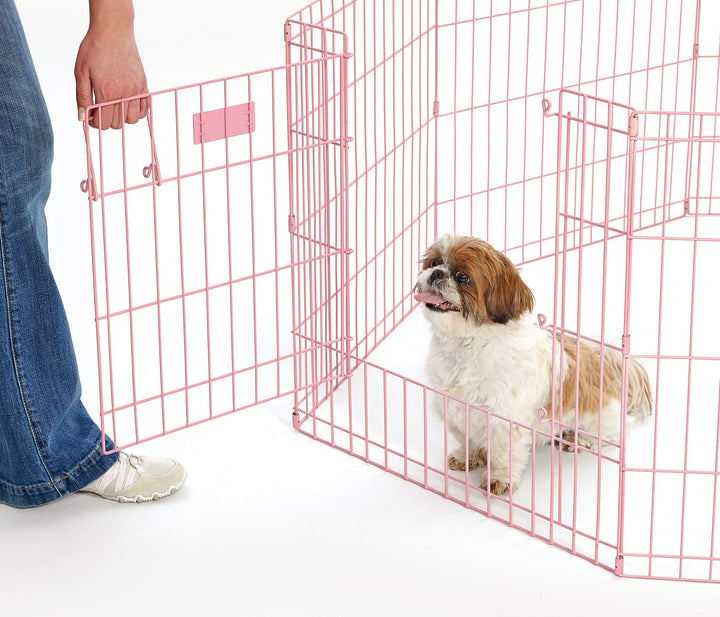 Dog Exercise Pen & Playpen, 24 W x 24 H, with Door, Pink