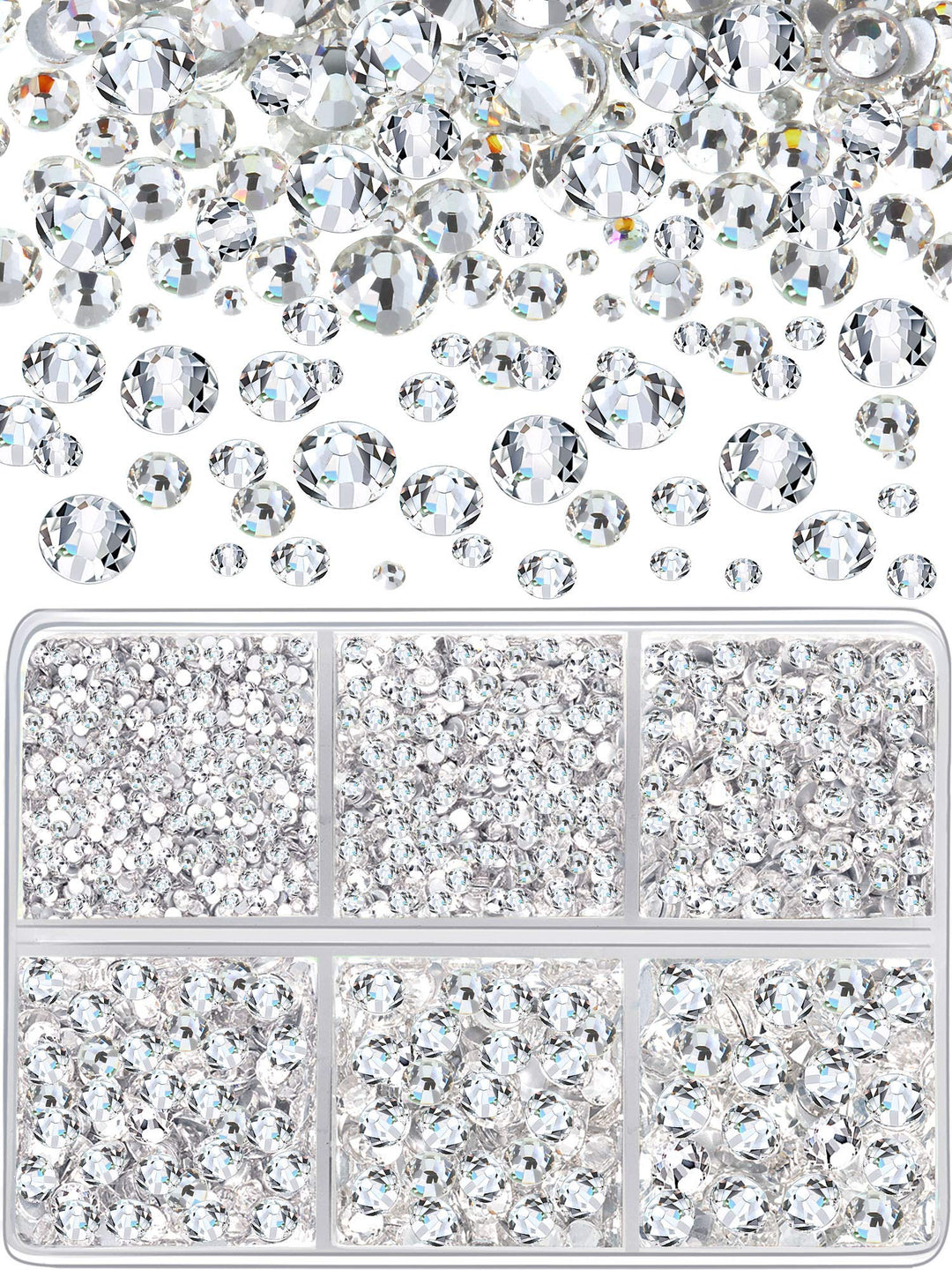 8030 Pieces Flatback Rhinestones Round Rhinestones Glass Gems Stones with 6 Mixed Sizes for Nail Art Phone Decorations Crafts DIY (8030 Pieces, 1.4-4.6 mm)