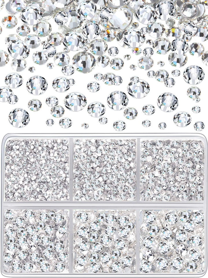8030 Pieces Flatback Rhinestones Round Rhinestones Glass Gems Stones with 6 Mixed Sizes for Nail Art Phone Decorations Crafts DIY (8030 Pieces, 1.4-4.6 mm)