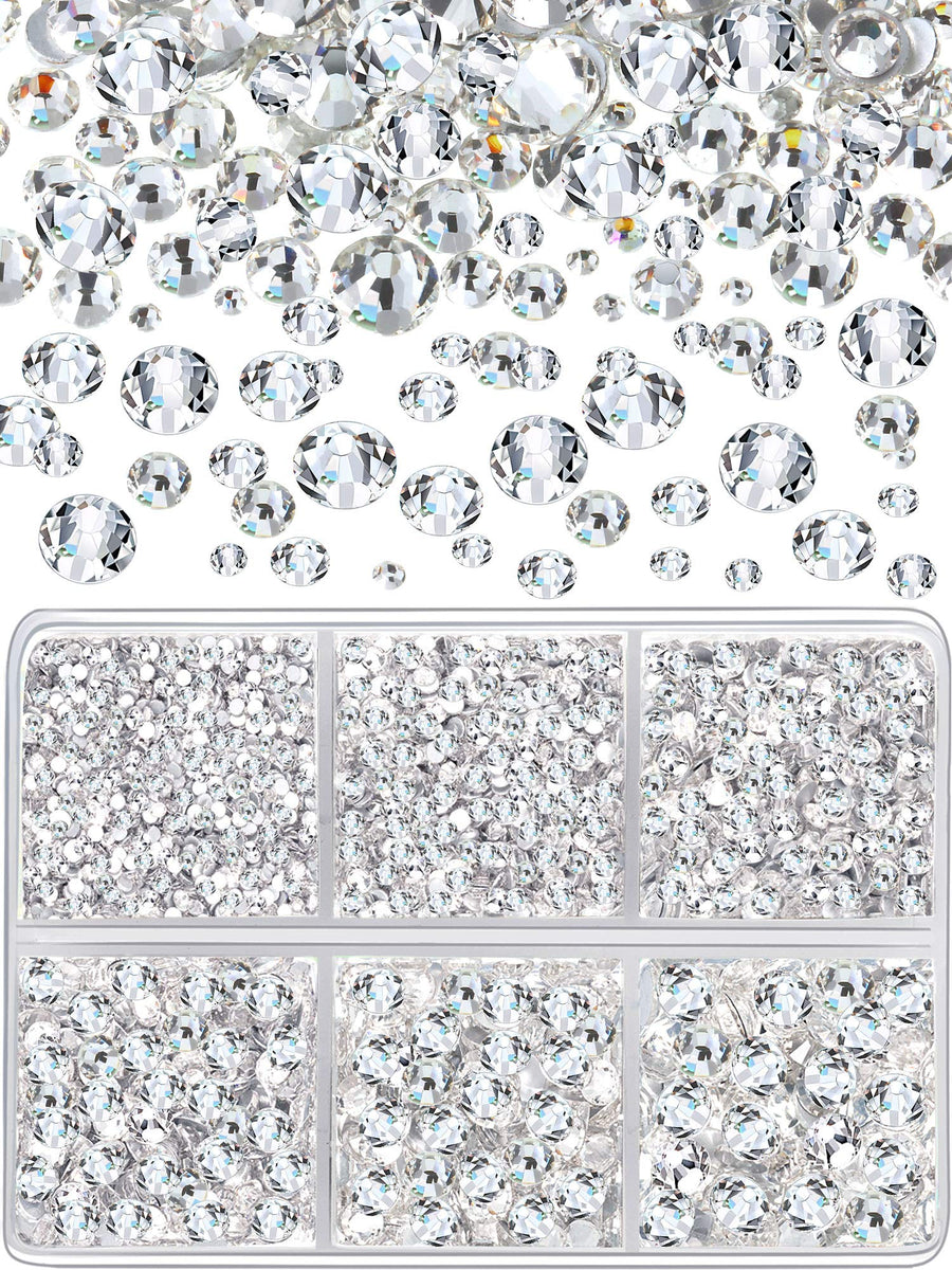 8030 Pieces Flatback Rhinestones Round Rhinestones Glass Gems Stones with 6 Mixed Sizes for Nail Art Phone Decorations Crafts DIY (8030 Pieces, 1.4-4.6 mm)