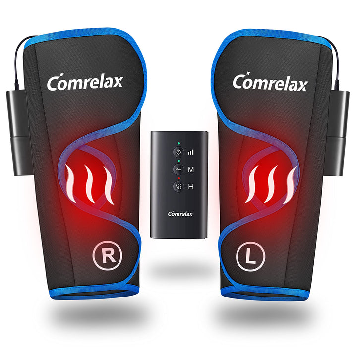 Rechargeable Leg Massager with Heat for Circulation Air Compression Pain Relief Calf Foot Massager Electric Machine Massage Handheld Controller 3 Intensities 3 Modes Portable Leg Massager