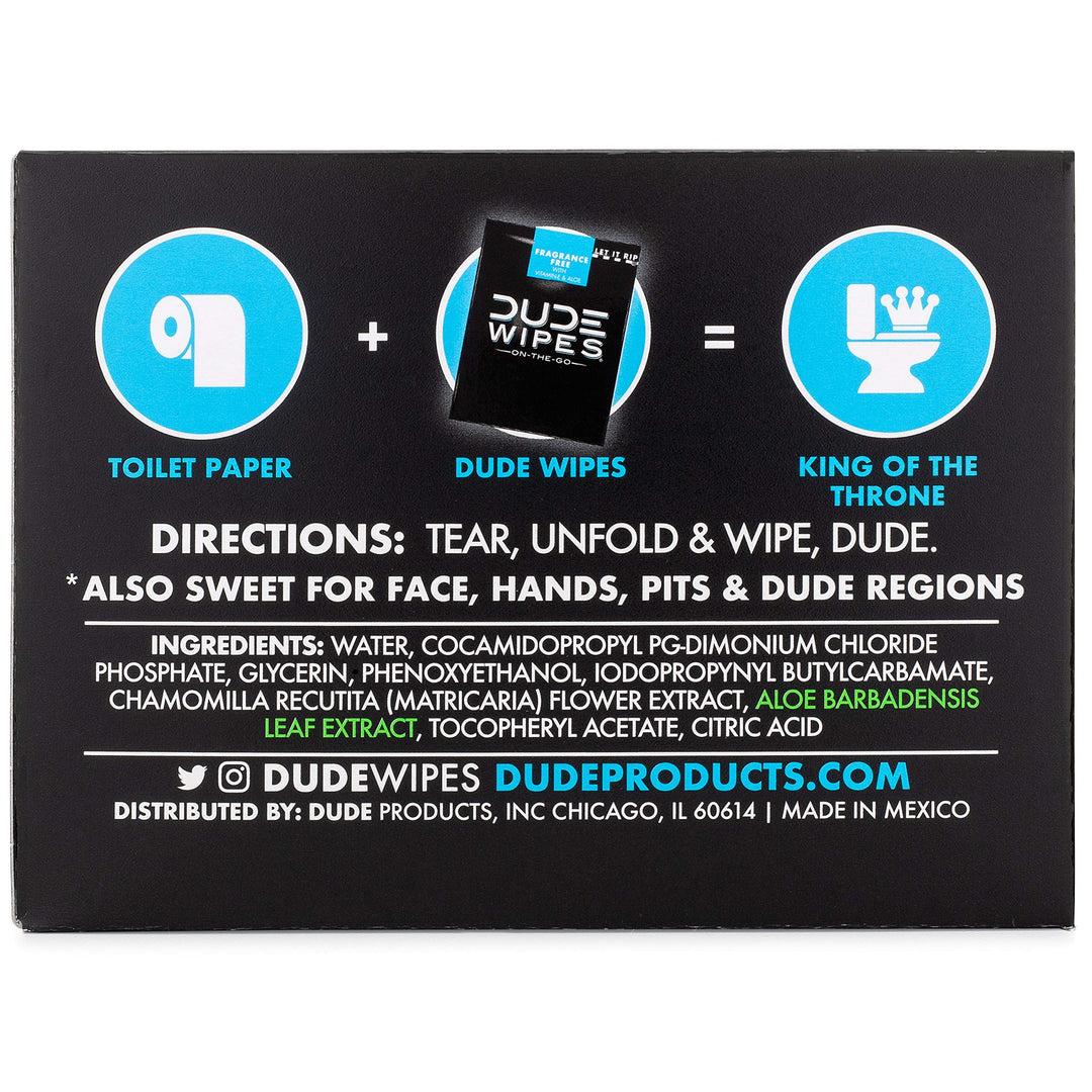 DUDE Wipes - On-The-Go Flushable Wipes - 30 Wipes - Unscented Extra-Large Adult Wet Wipes - Individually Wrapped for Travel, with Vitamin-E & Aloe, Septic and Sewer Safe