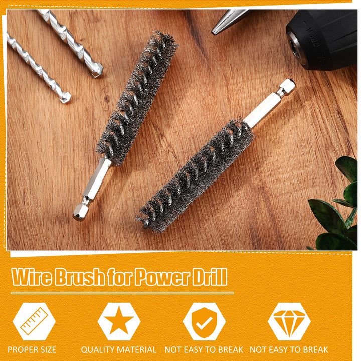 Stainless Steel Bore Brush Stainless Steel Bristles Wire Brush for Power Drill with Hex Shank Handle (0.8 cm, 1 cm, 1.2 cm, 1.5 cm, 1.7 cm, 1.9 cm, 6 Pcs)
