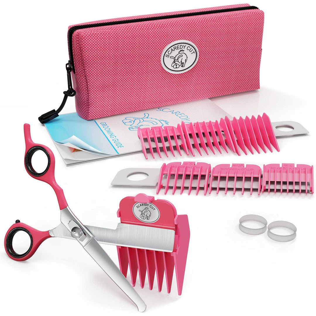 Silent Pet Grooming Kit for Dog, Cat and All Pet Grooming - A Quiet Alternative to Electric Clippers for Sensitive Pets (Left-Handed Pink)