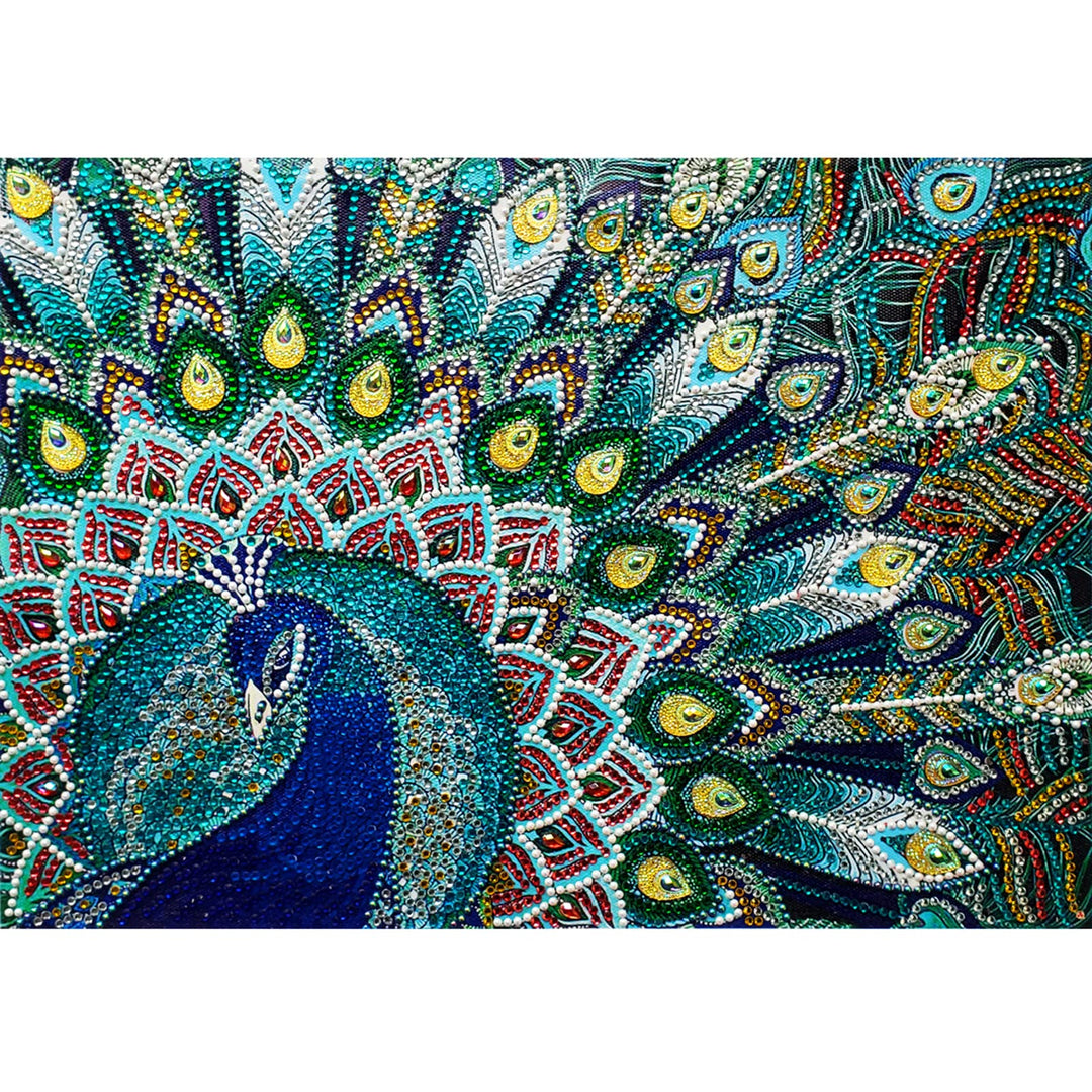 Special Shape Diamond Art Painting Kits for Adults, Round Full Drill Diamond Art Painting Kits DIY Diamond Art Painting by Number Kits Diamond Art Kits for Home Decor Green Peacock 12x16 Inch