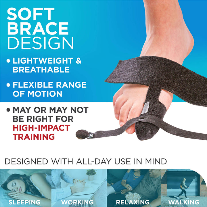 Turf Toe Brace - Soft Big Toe Taping Splint Straightener Wrap with Support Straps for Sprains and Hallux Rigidus Relief (Left Foot)