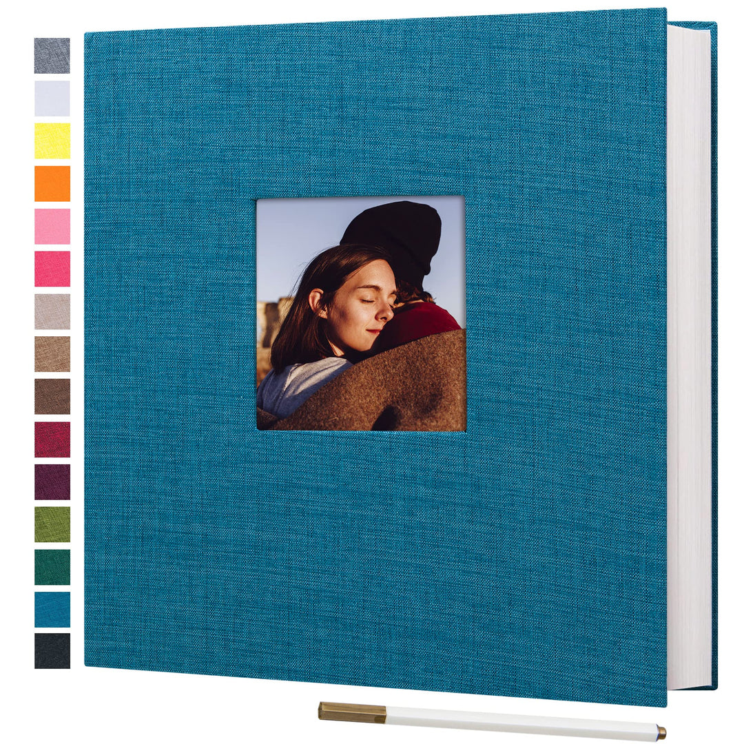 Large Photo Album Self Adhesive 3x5 4x6 5x7 8x10 10x12 Pictures Linen Cover 40 Blank Pages Magnetic DIY Scrapbook Album with A Metallic Pen (Blue, 13.2x12.8 inches 40 Pages)