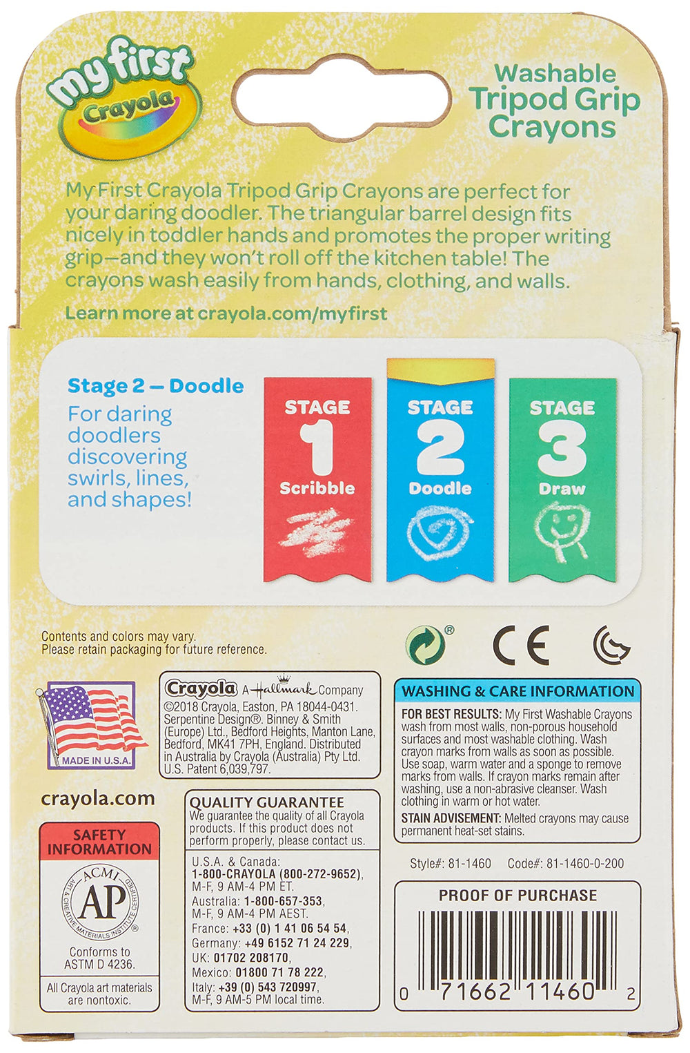 My First Washable Toddler Crayons, Tripod Grip, Gift, 8 Count