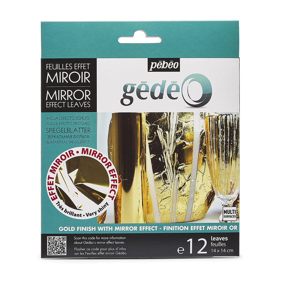 Pébéo Gédéo Mirror Effect 24k Gold Leaves Adhesive Sheet - 12 Sheets, 5 ½ x 5 ½ Inches, Art and Craft Supplies, for Painting, Home Decor, or Decorations