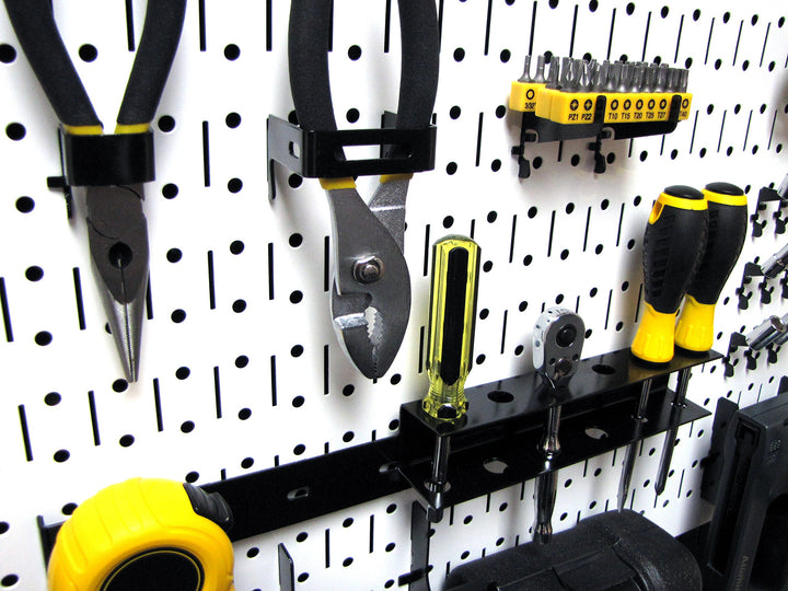 Modular Pegboard Tool Organizer System - Wall-Mounted Metal Peg Board Tool Storage Unit for Pegboard Tiling (White Pegboard)