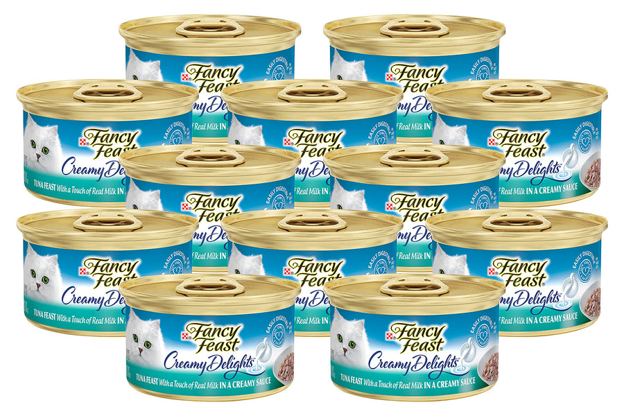 Fancy Feast Purina Creamy Delight Tuna Feast with a Touch of Real Milk in a Creamy Sauce 3 Ounce Cans (Pack of 12)